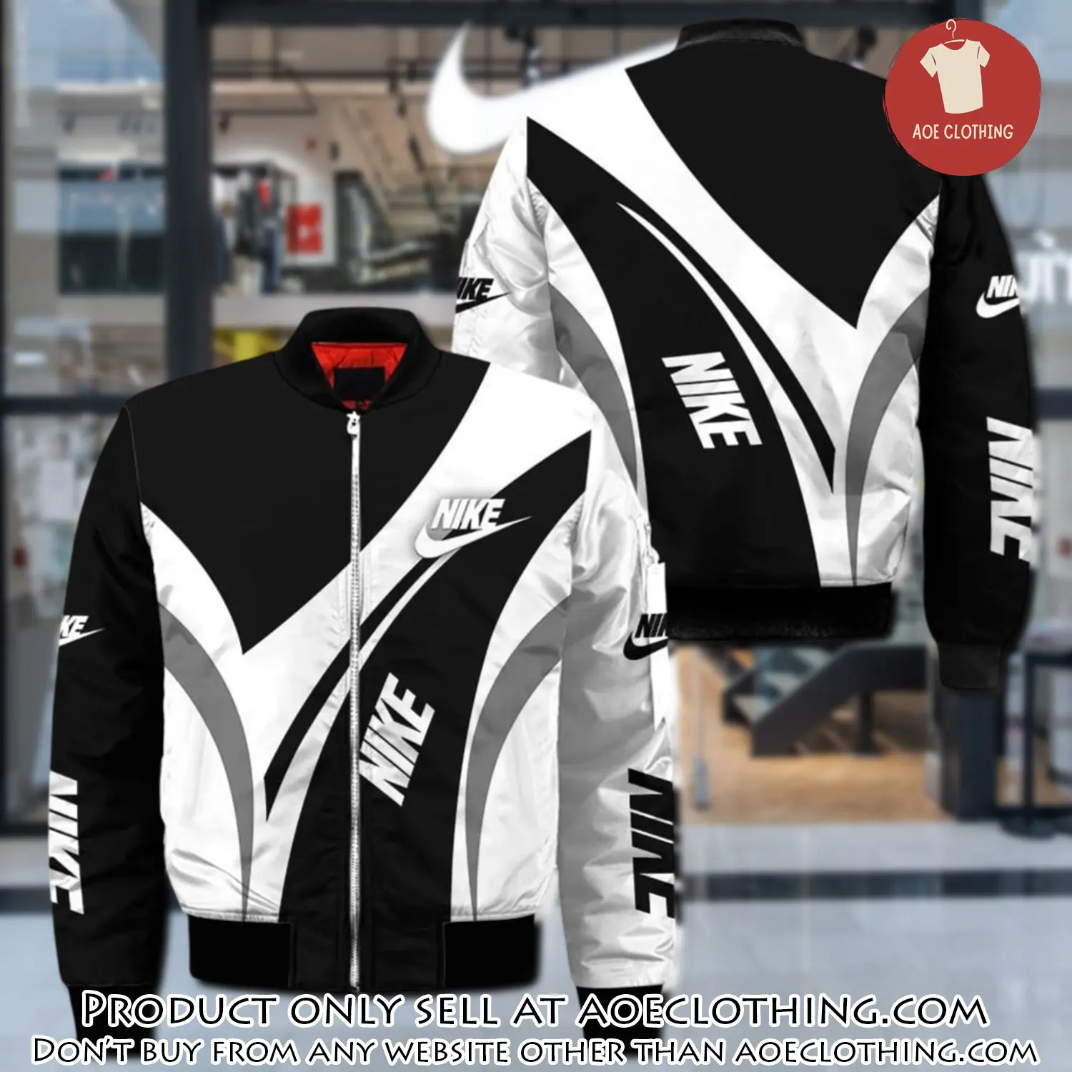 Nike white black luxury brand bomber jacket outfit for men women aoe0920086